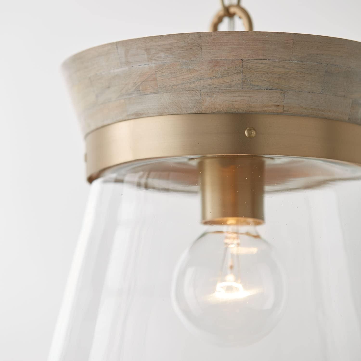 Finn 1 - Light White Wash/Matte Brass Bell Pendant