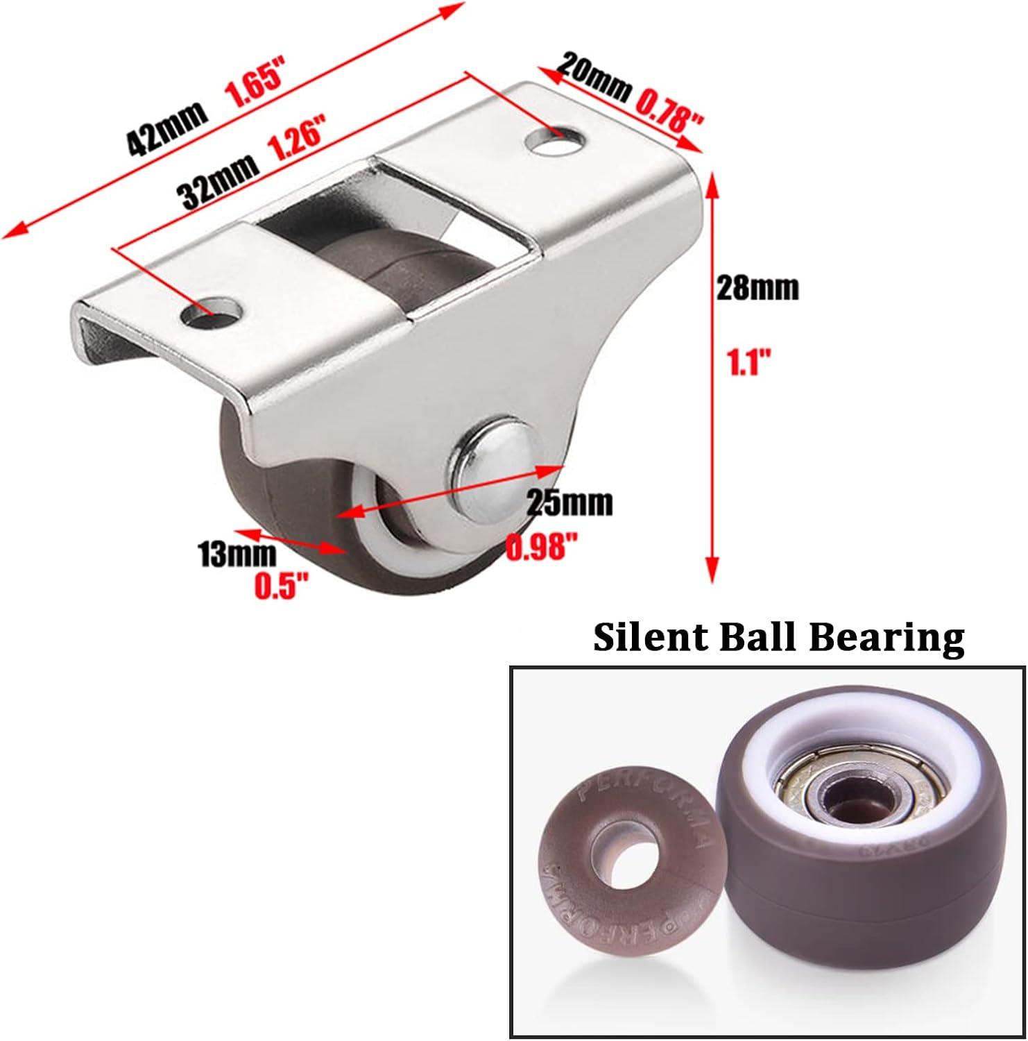 Mini Fixed Caster Wheels 1 inch Silent Ball Bearing Small Casters Wheels, Metal Top TPE Rubber Low Profile Caster Wheels for Furniture Rolling Cabinet Trundle Bed Drawer with Screws 4 Pack
