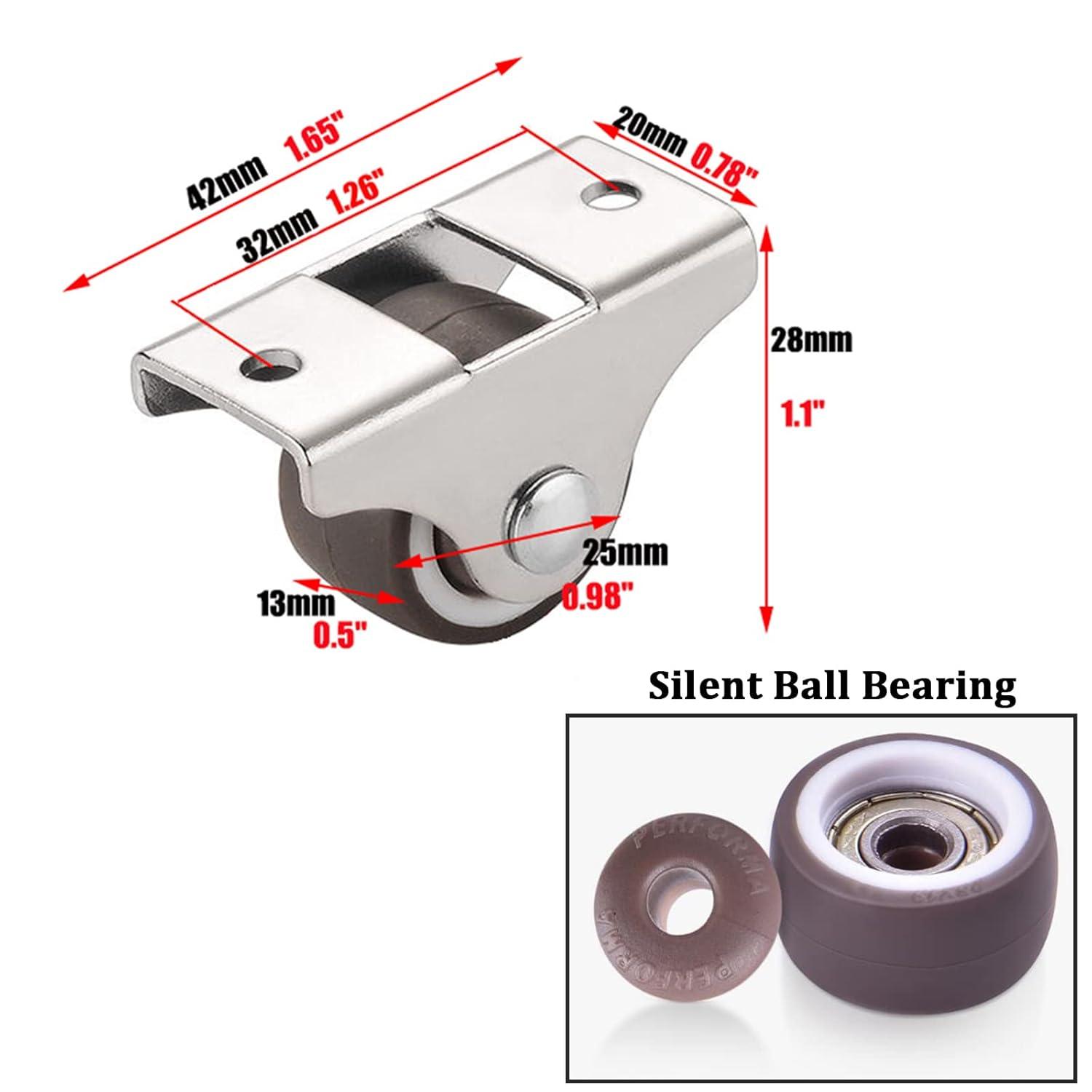Mini Fixed Caster Wheels 1 inch Silent Ball Bearing Small Casters Wheels, Metal Top TPE Rubber Low Profile Caster Wheels for Furniture Rolling Cabinet Trundle Bed Drawer with Screws 4 Pack