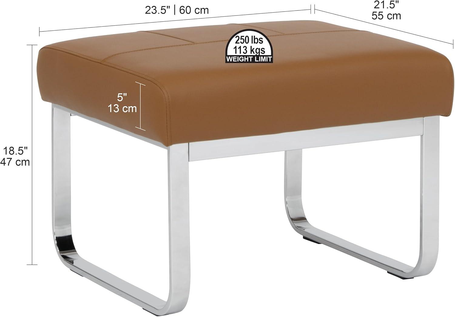 Rectangular Allure Modern Blended Leather Ottoman Caramel Brown/Chrome - Studio Designs Home