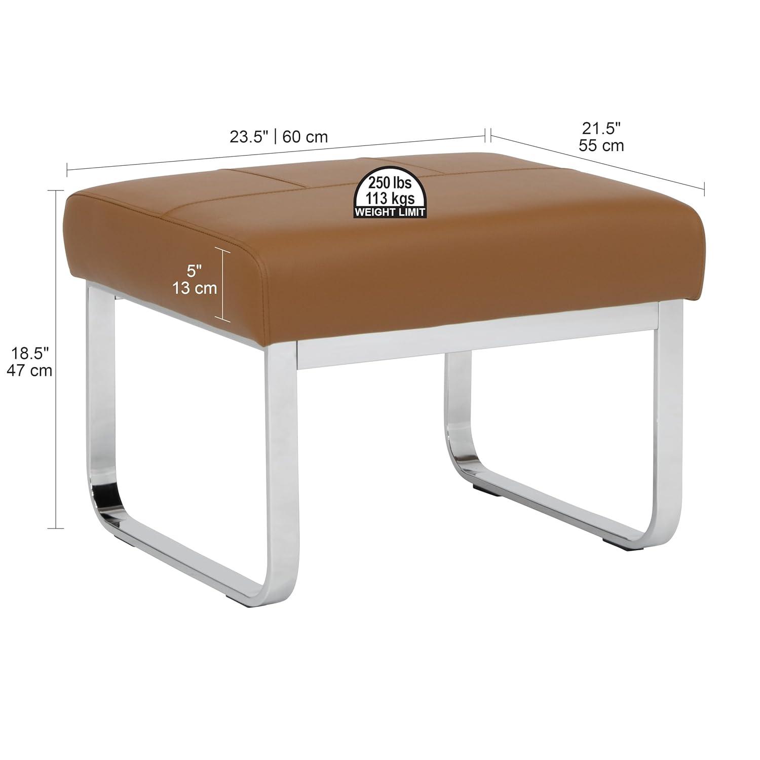 Rectangular Allure Modern Blended Leather Ottoman Caramel Brown/Chrome - Studio Designs Home