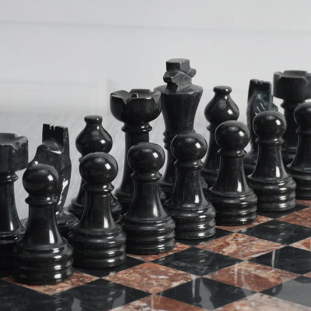 Radicaln Marble Chess Pieces Black and White 3.5 Inch King Figures Handmade 32 Chess Figures - Suitable for 16-20 Inch Chess Game - Board Games