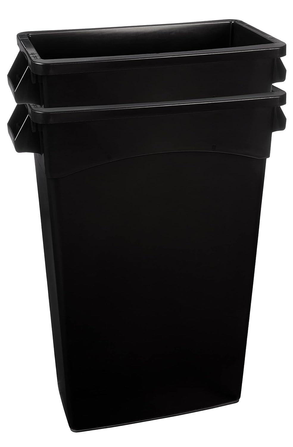 Basics Rectangular Commercial Slim Trash Can, 23 gallon (Pack of 2), Black (Previously brand)