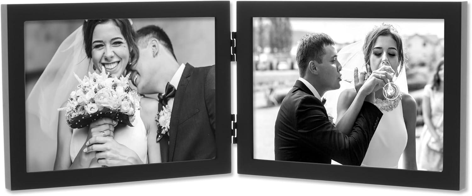 Lawrence Frames 5x7 Hinged Double (Horizontal) Black Wood Picture Frame - Gallery Collection 755575D