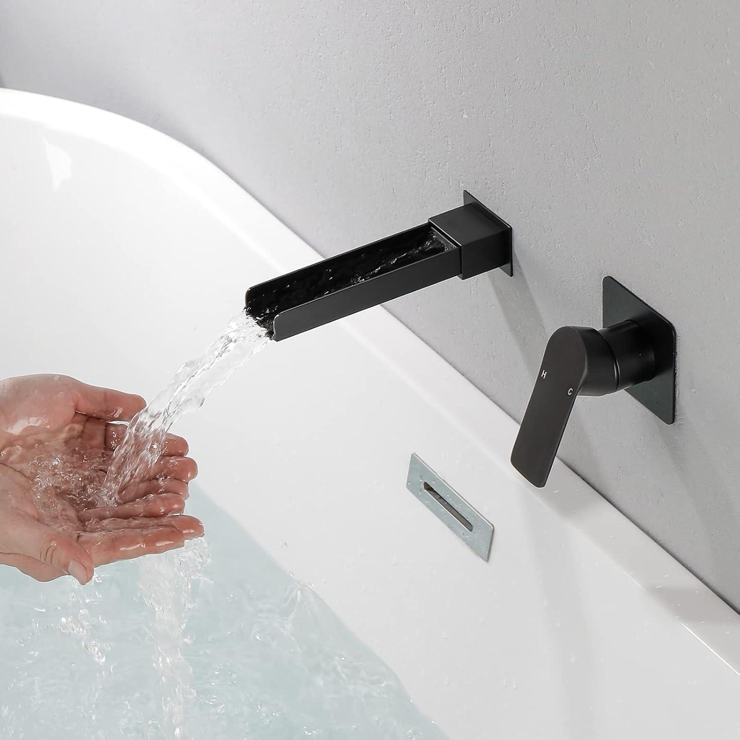 Matte Black Wall Mount Waterfall Tub Filler Faucet