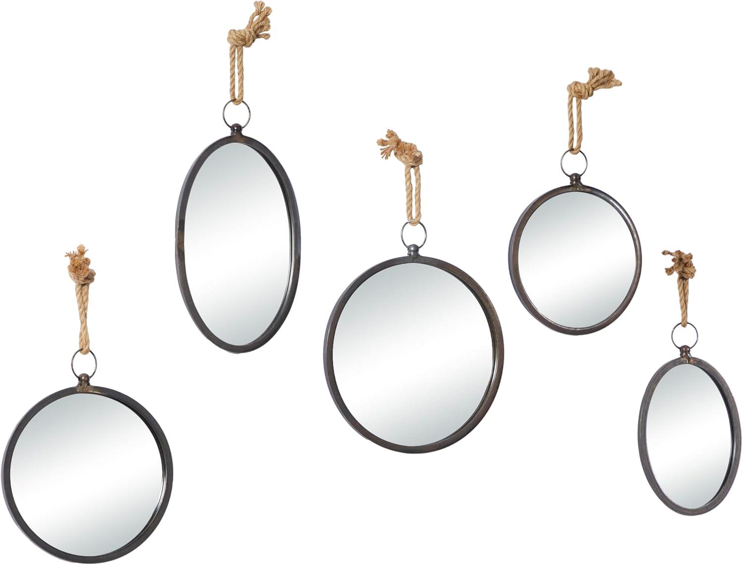 DecMode 22", 22", 20", 19", Gray Wall Mirror with Hanging Rope, Set of 5