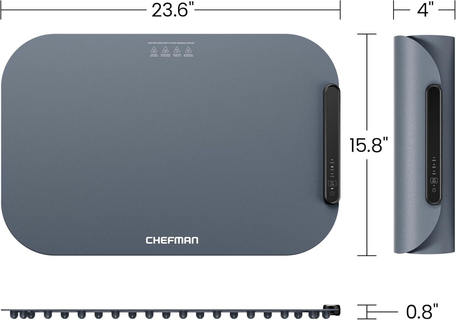 Chefman Roll n’ Go Food Warming Mat with Customizable Temperature Controls and Storage Bag - Grey