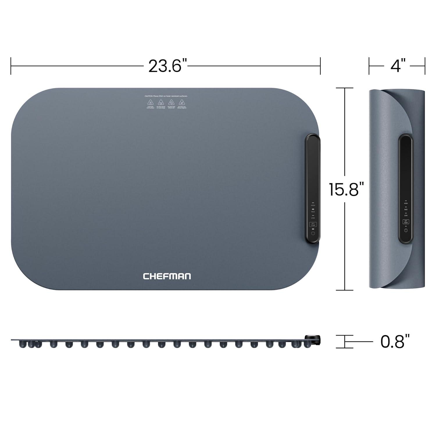 Chefman Roll n’ Go Food Warming Mat with Customizable Temperature Controls and Storage Bag - Grey