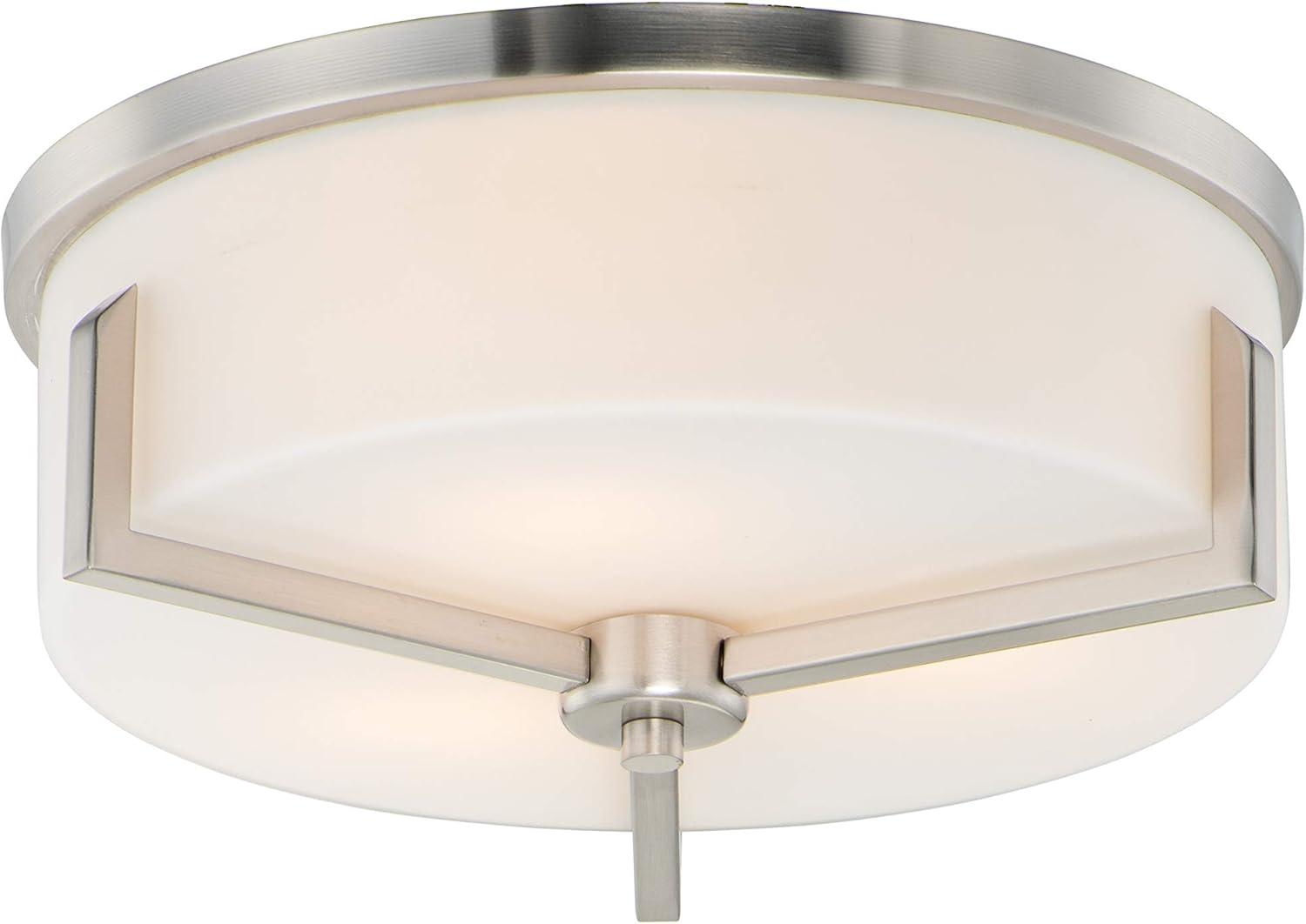 Satin Brass and White Glass 3-Light Drum Flush Mount