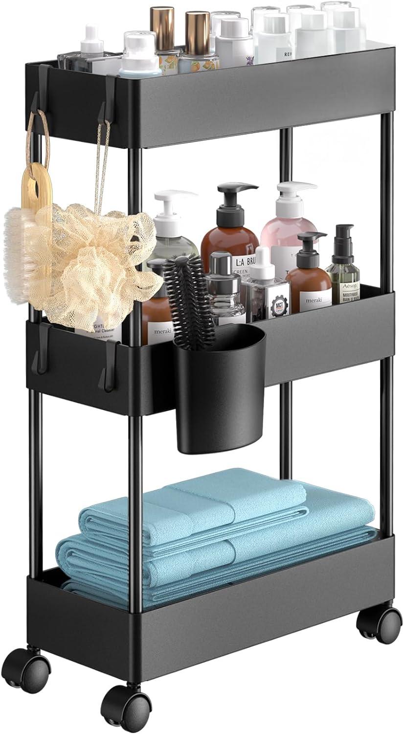 Anadea Slim Storage Cart With Wheels, Bathroom Cart Organizer Bathroom Storage Small, Rolling Cart For Bathroom, Laundry Room, Kitchen, Narrow Space