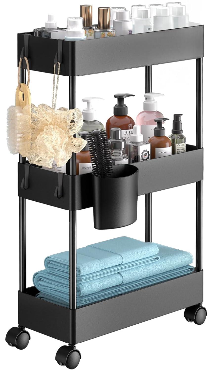 Anadea Slim Storage Cart With Wheels, Bathroom Cart Organizer Bathroom Storage Small, Rolling Cart For Bathroom, Laundry Room, Kitchen, Narrow Space