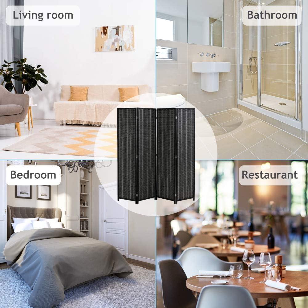 Room Divider Privacy Screen Folding 4 Panel 72 Inches High Portable Room Seperating Divider, Handwork Bamboo Mesh Woven Design Room Divider Wall, Room Partitions and Dividers Freestanding, Black