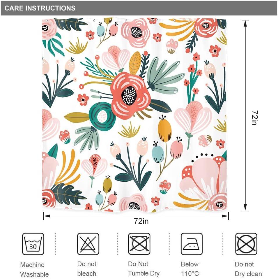 Red Barrel Studio® Pink Floral Shower Curtain For Bathroom Decor 72Wx72h Watercolor Colorful Flower Tropical Leaves Spring Botanical Sage Green Art Printed Fabric Polyester Waterproof 12 Pack Plastic Hooks