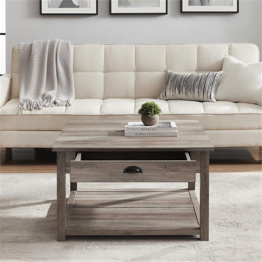 30" Square Country Coffee Table - Grey Wash