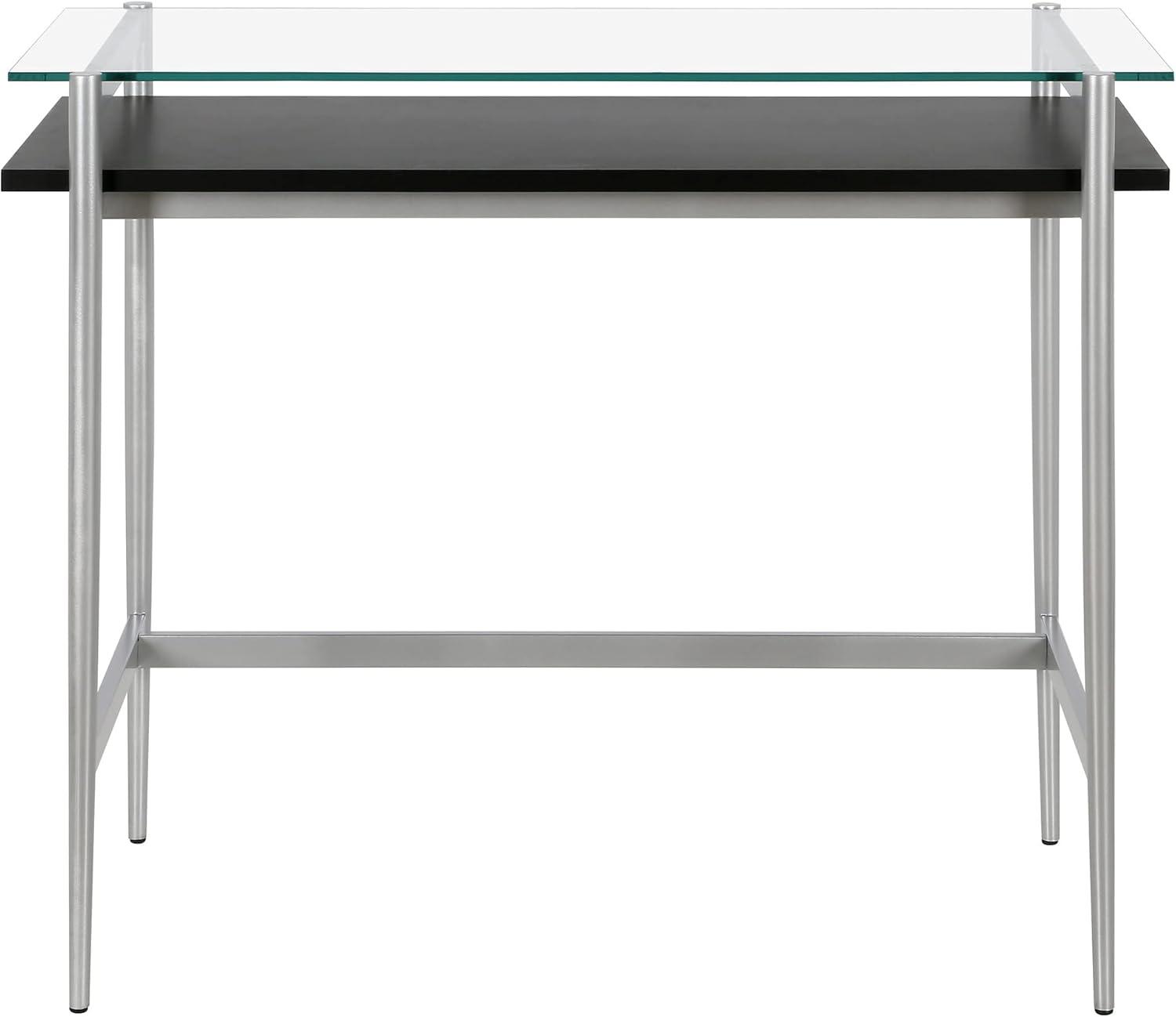 Silver and Black Glass Writing Desk with Graduated Legs