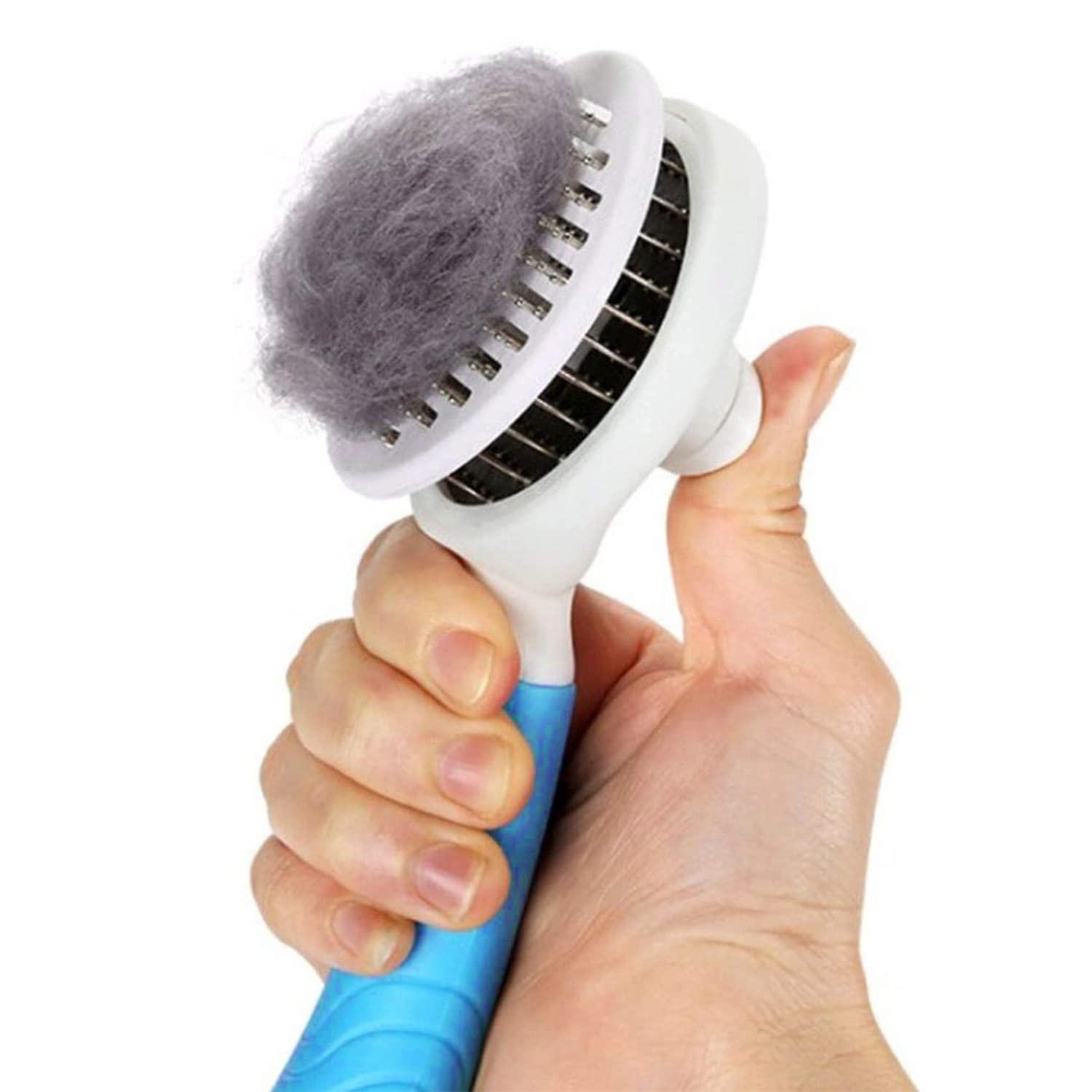 Cat Grooming Brush, Self Cleaning Slicker Brushes for Dogs Cats Pet Grooming Brush Tool Gently Removes Loose Undercoat, Mats Tangled Hair Slicker Brush for Pet Massage- Upgraded (BLUE)