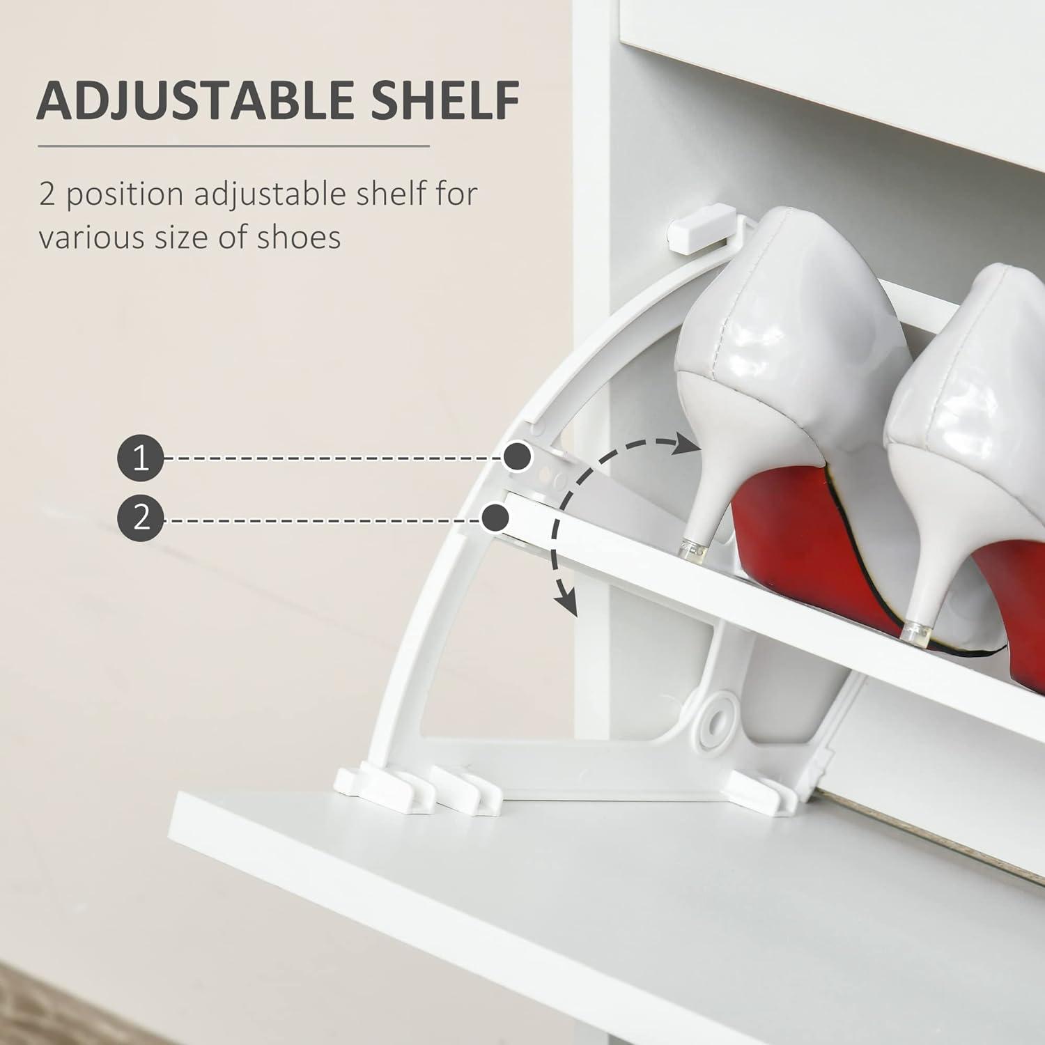 HOMCOM Adjustable Shelf Modern Shoe Cabinet with 2 Flip Doors, White, 46.2 lbs