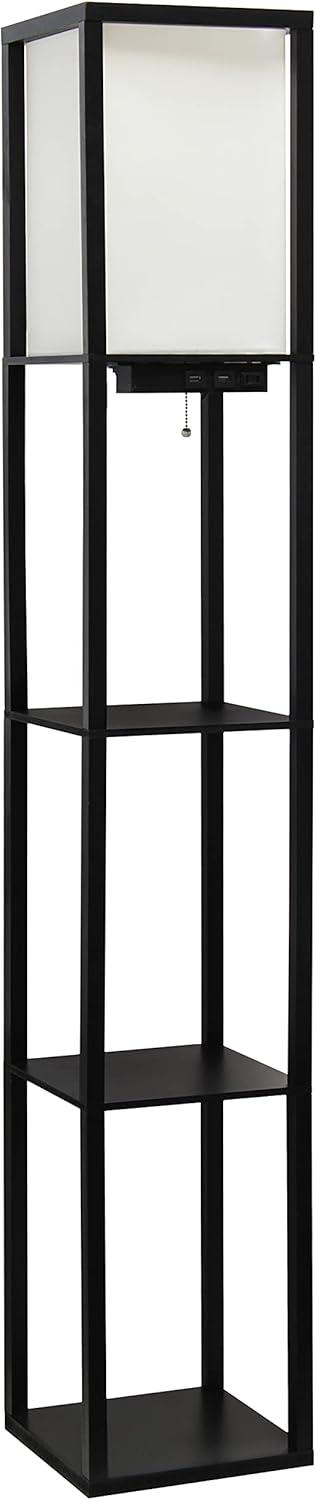 Simple Designs 62.5" 3-Shelf Etagere Organizer Storage Floor Lamp with USB Ports, Charging Outlet, Black