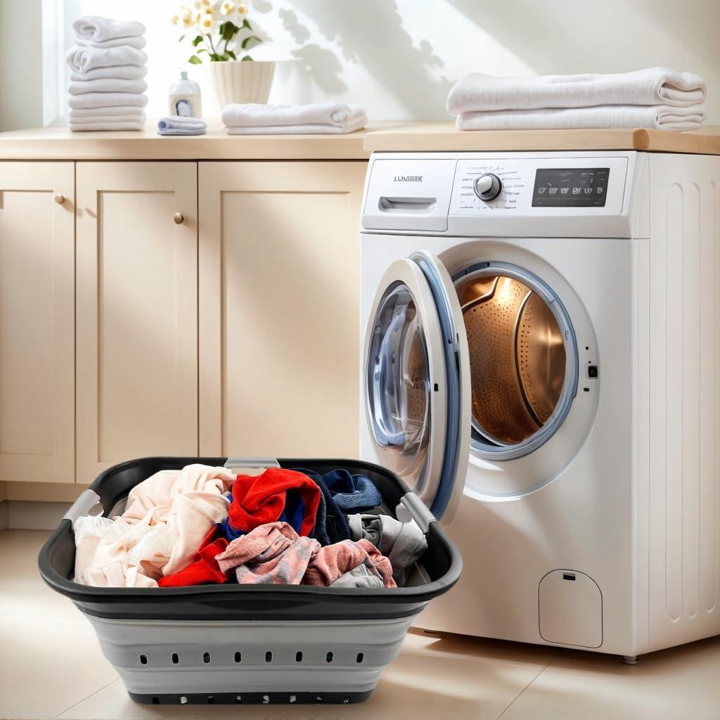 SAMMART 42L (11 gallon) Set of 2 Collapsible Laundry Basket - Foldable Pop Up Storage Container/Organizer - Portable Basket - Space Saving Hamper/Basket (Alloy Grey + Crystal Blue)