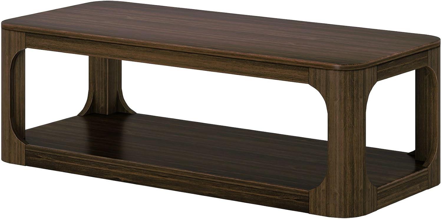 Plank+Beam Solid Wood Forma Coffee Table, 54" Modern Coffee Table with Storage Shelf, Walnut