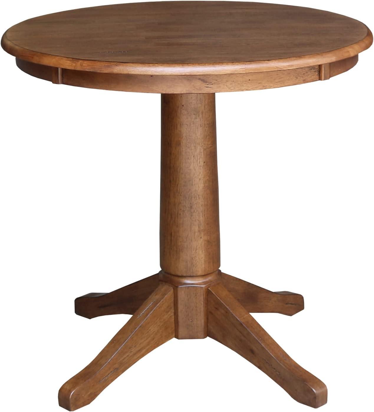 29.9" Dining Tables Laughlin Round Top Pedestal Distressed Oak - International Concepts: Hardwood, 2-Seater