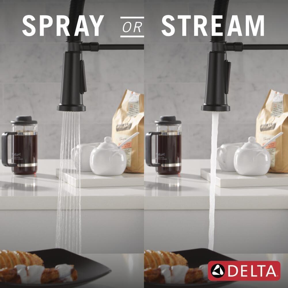 Delta Rhett Pro Commercial Kitchen Faucet, Pull Down Sprayer Kitchen Sink Faucet 18829-BL-DST