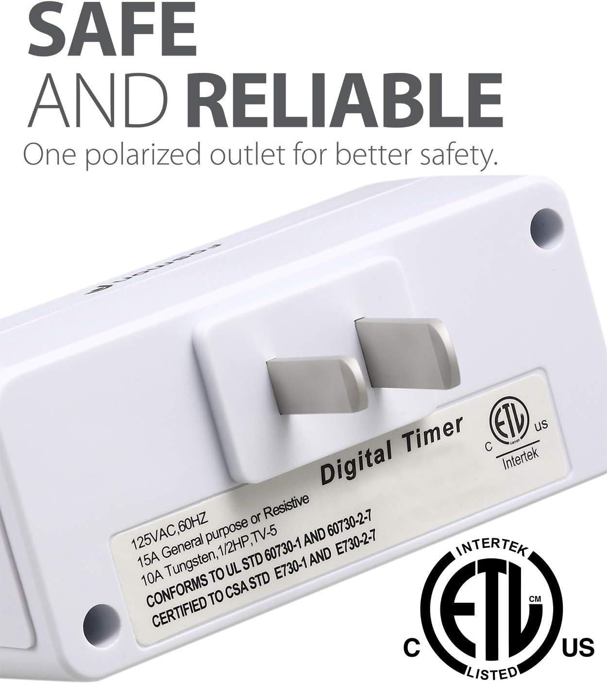 Fosmon 24 Hour Programmable Digital Timer Outlet (2 Pack), ON/Off Program, LCD Display, Mini Indoor Single Plug-in, 125V 15A for Seasonal Light, Lamp, Heater, Portable Fan, Aquarium