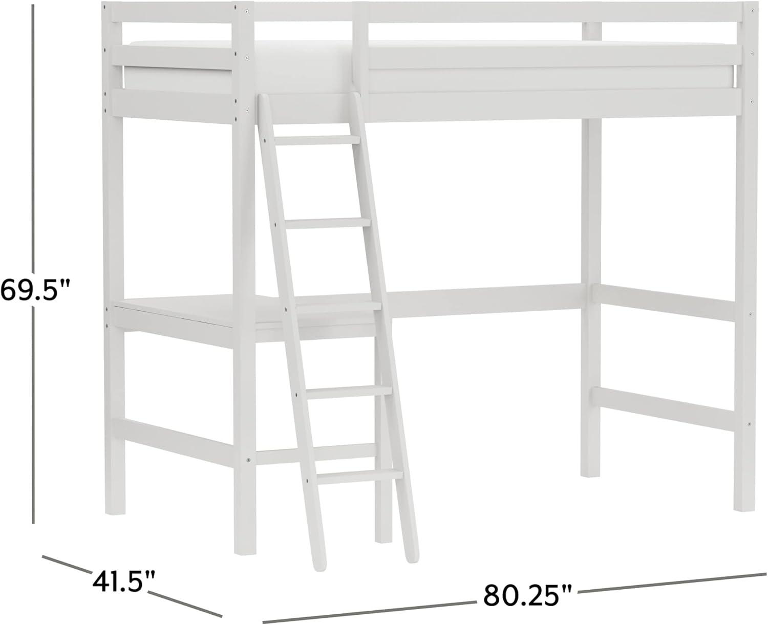 Hillsdale Furniture Caspian Wood Study Twin Loft Bed with Desk, White