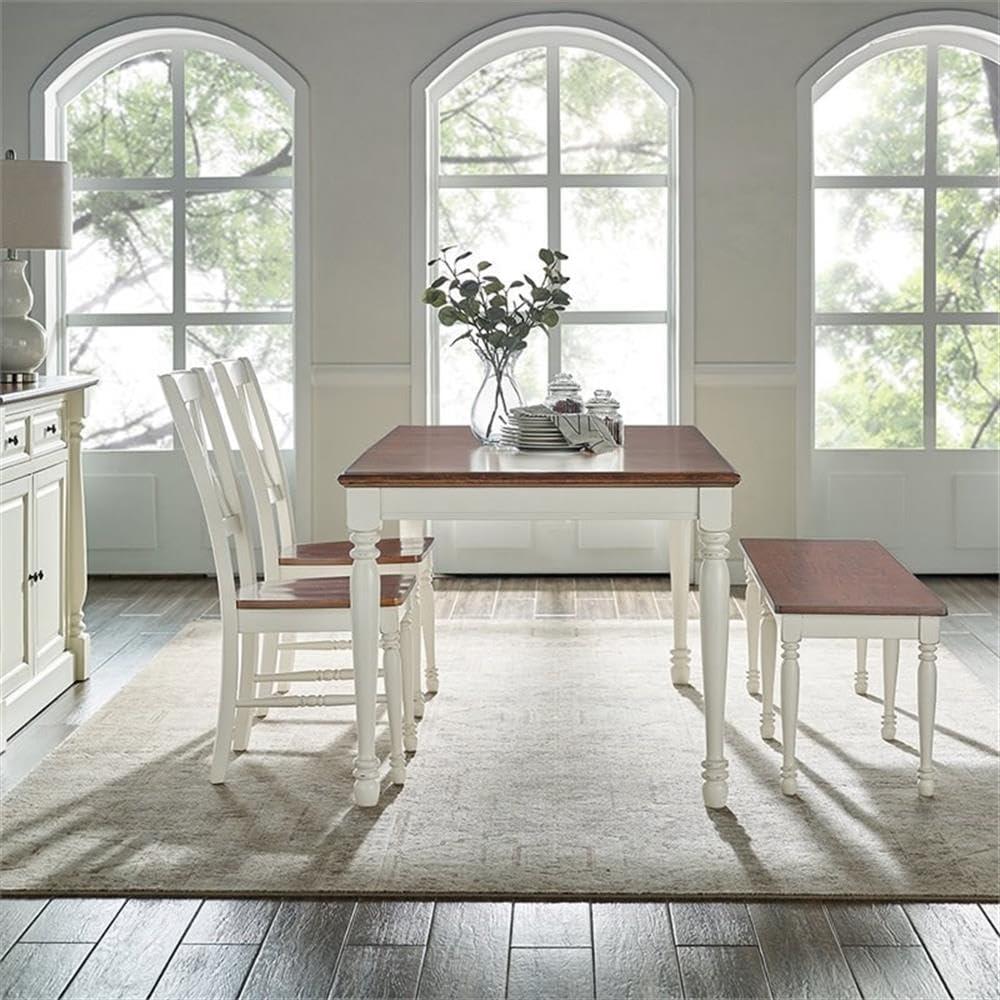 Crosley 4pc Shelby Dining Set Distressed White: Farmhouse Style, Extendable, Includes Bench & Armless Chairs