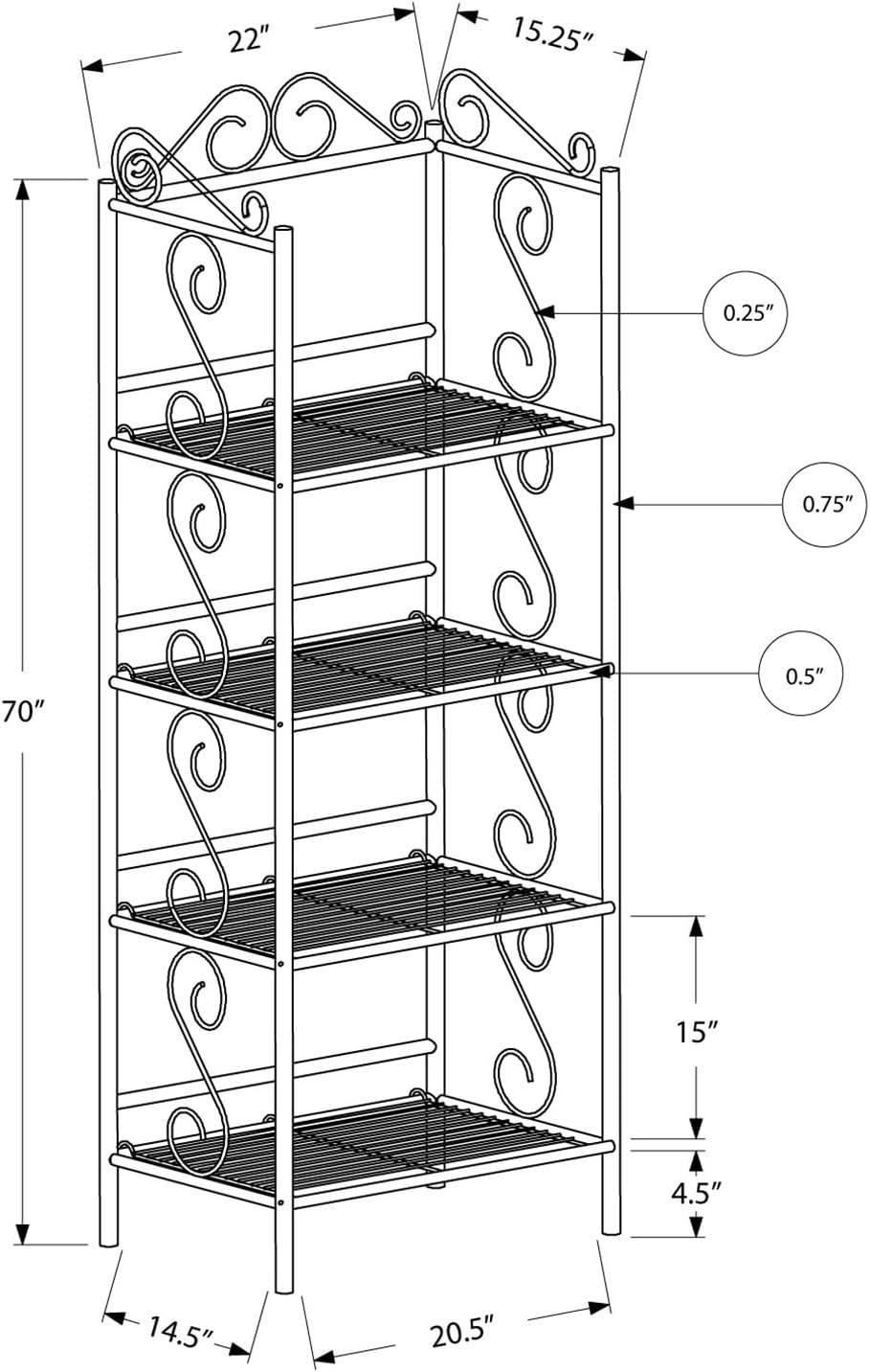 Elegant Copper Scroll 70" Metal Etagere with 4 Open Shelves