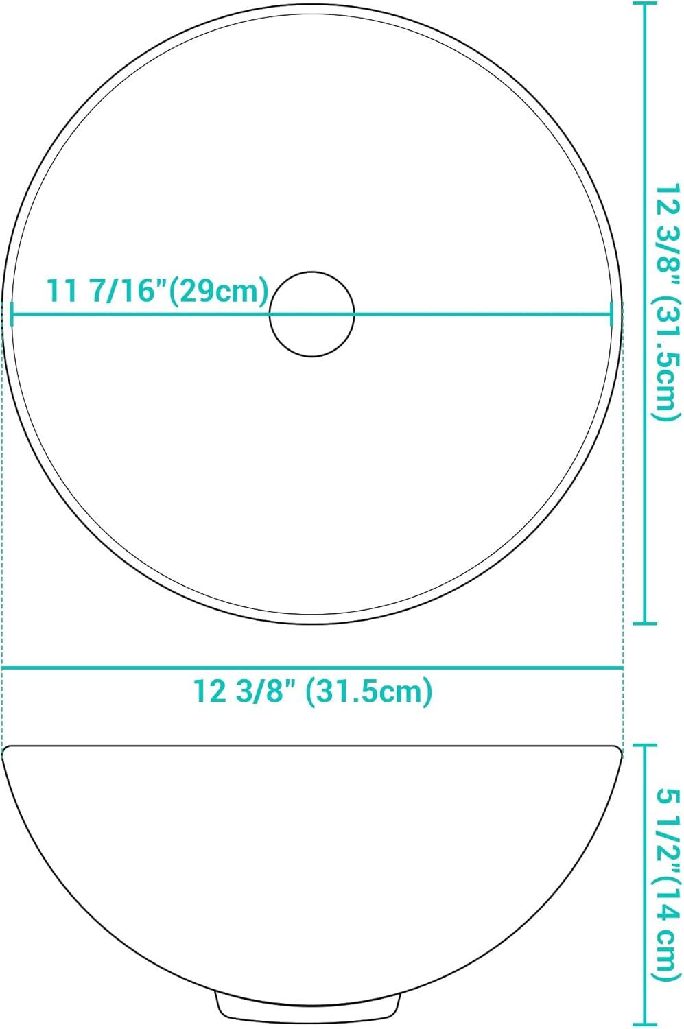 Aquaterior 12'' Matte Black Ceramic Round Bathroom Sink