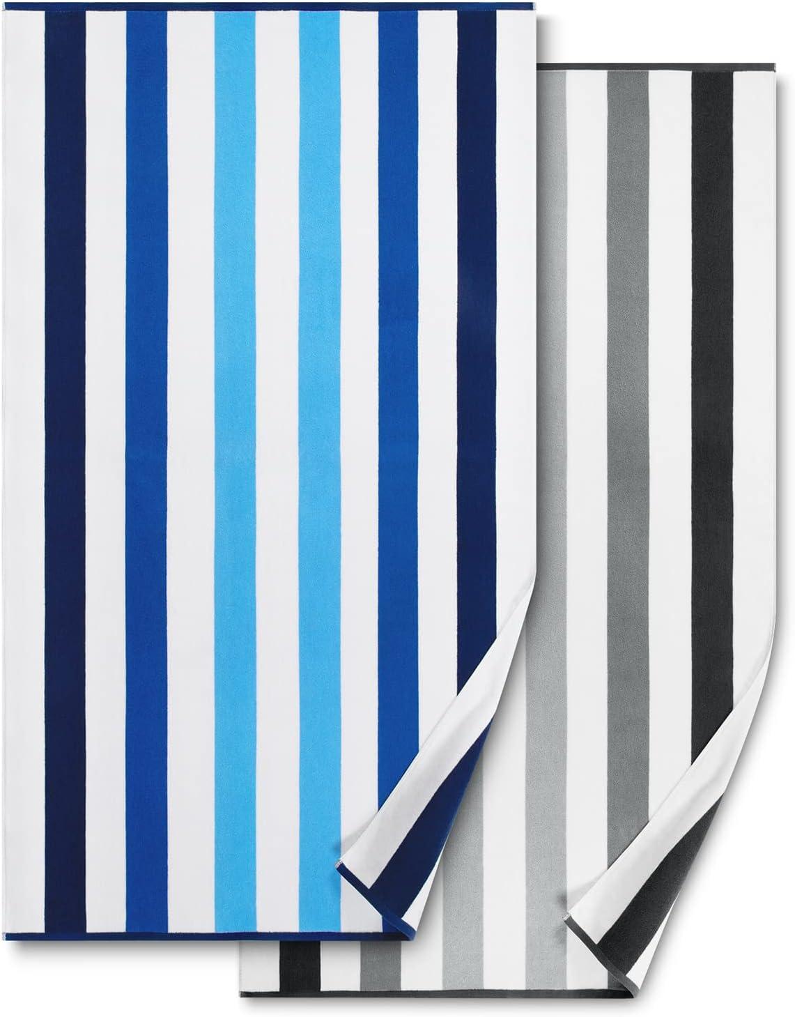 Cotton Oversized Beach Towel - Extra Large 40"X70" Plush Thick Pool Towel, XL Fluffy Multi Blue Beach Towels Stripe Swimming Towel for Adults Mens Women