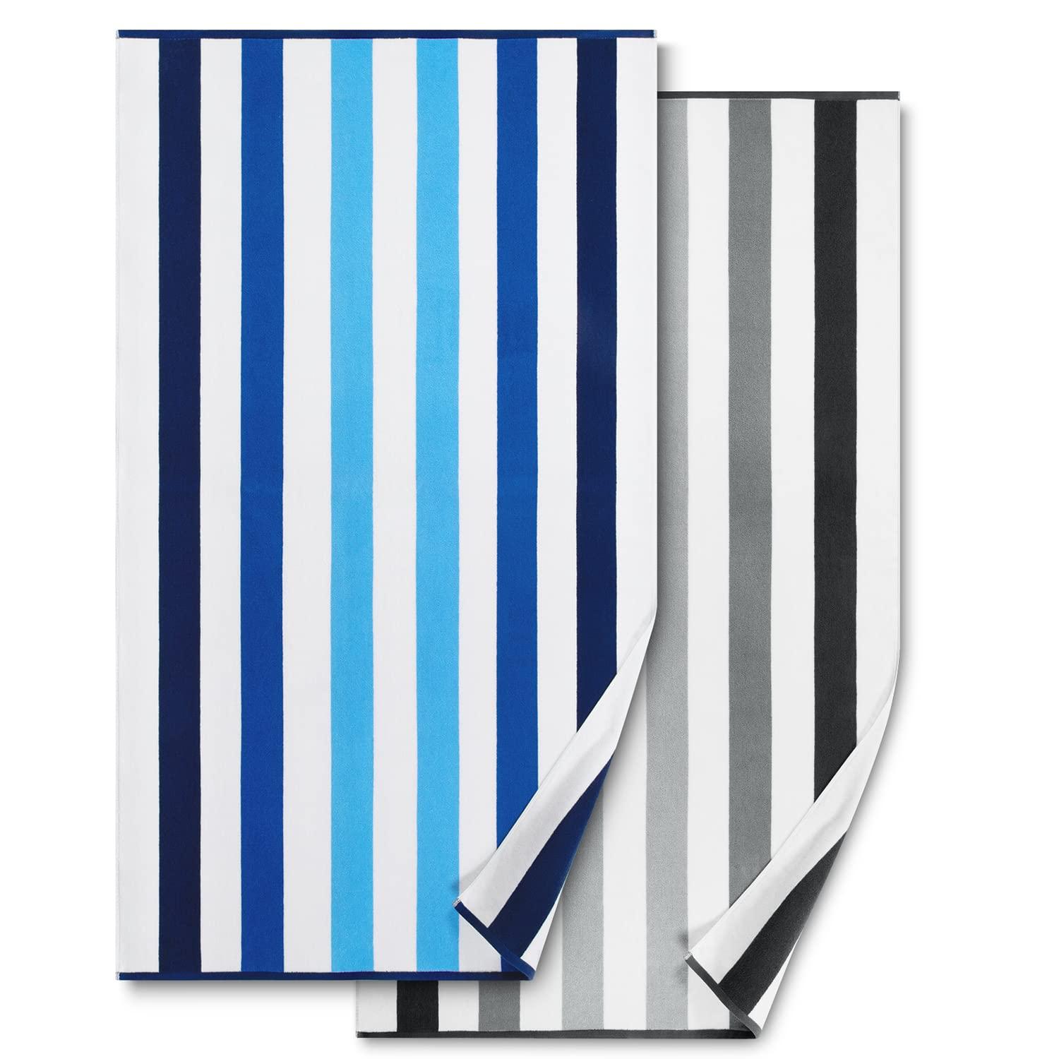 Cotton Oversized Beach Towel - Extra Large 40"X70" Plush Thick Pool Towel, XL Fluffy Multi Blue Beach Towels Stripe Swimming Towel for Adults Mens Women