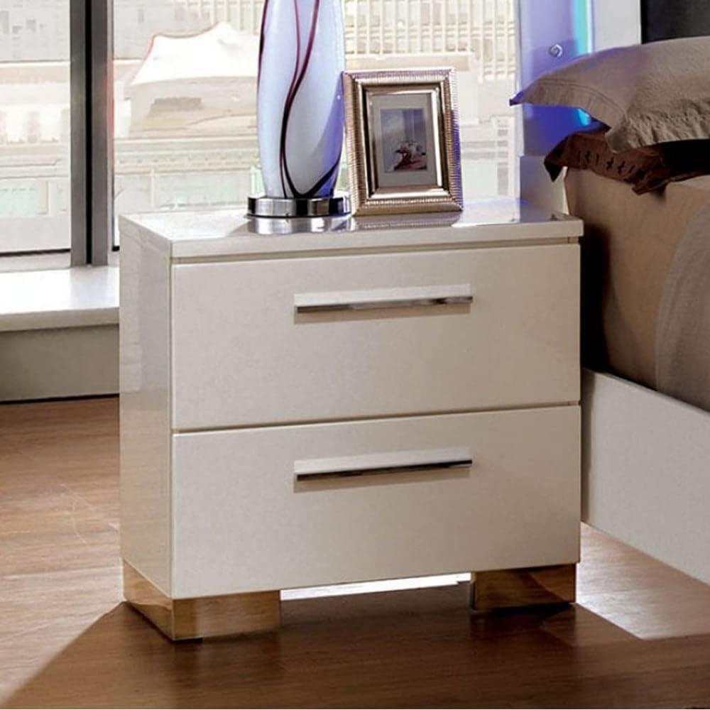 Clementine 2-Drawer White and Chrome Contemporary Nightstand