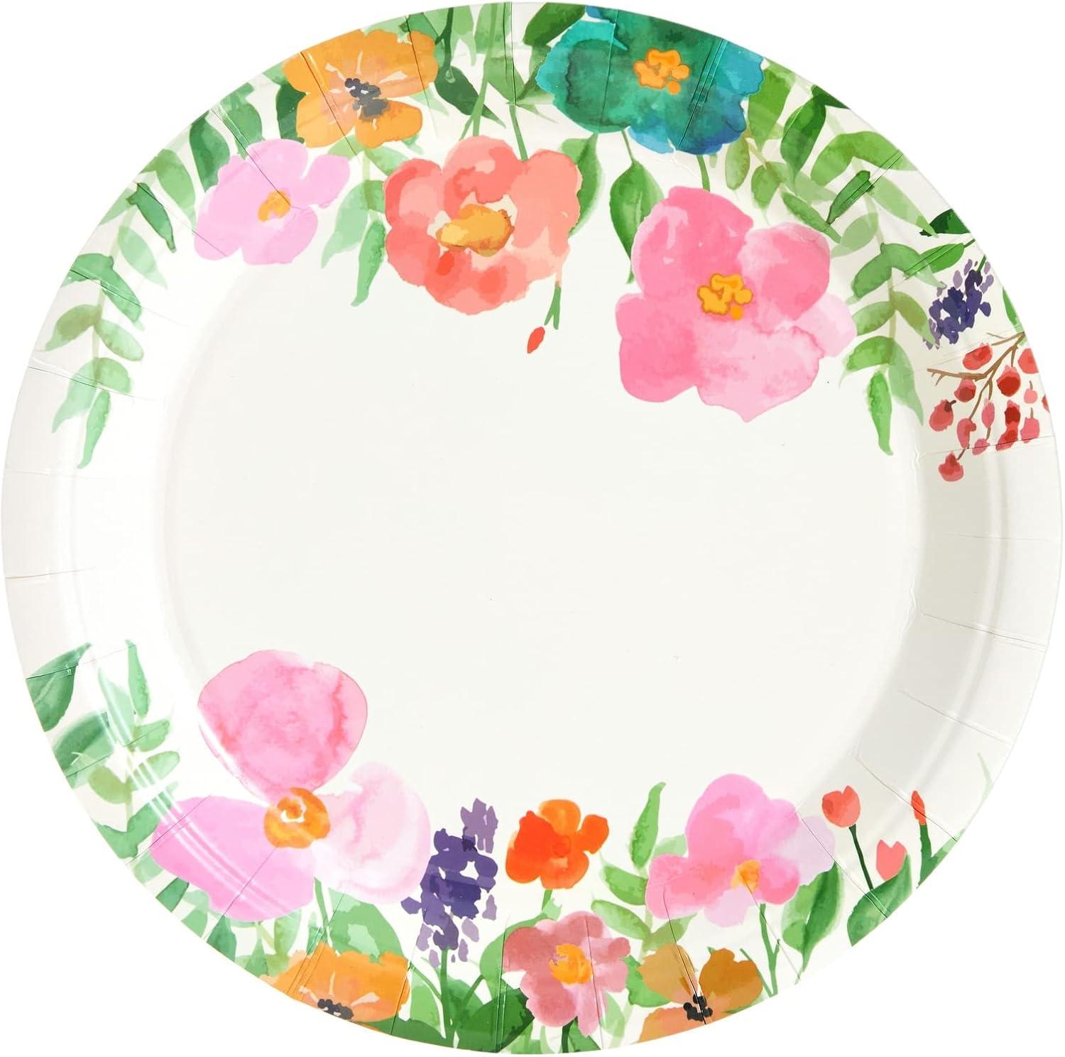 Juvale 144 Piece Watercolor Flower Tea Party Supplies, Includes Disposable Floral Paper Plates, Napkins, Cups, Cutlery