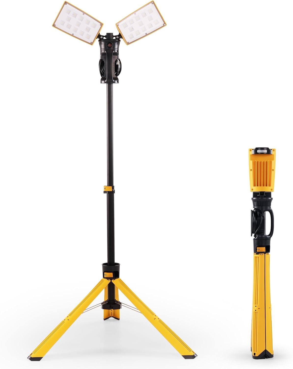 Dual-Head Telescoping LED Work Light with Stand, 9000 Lumen