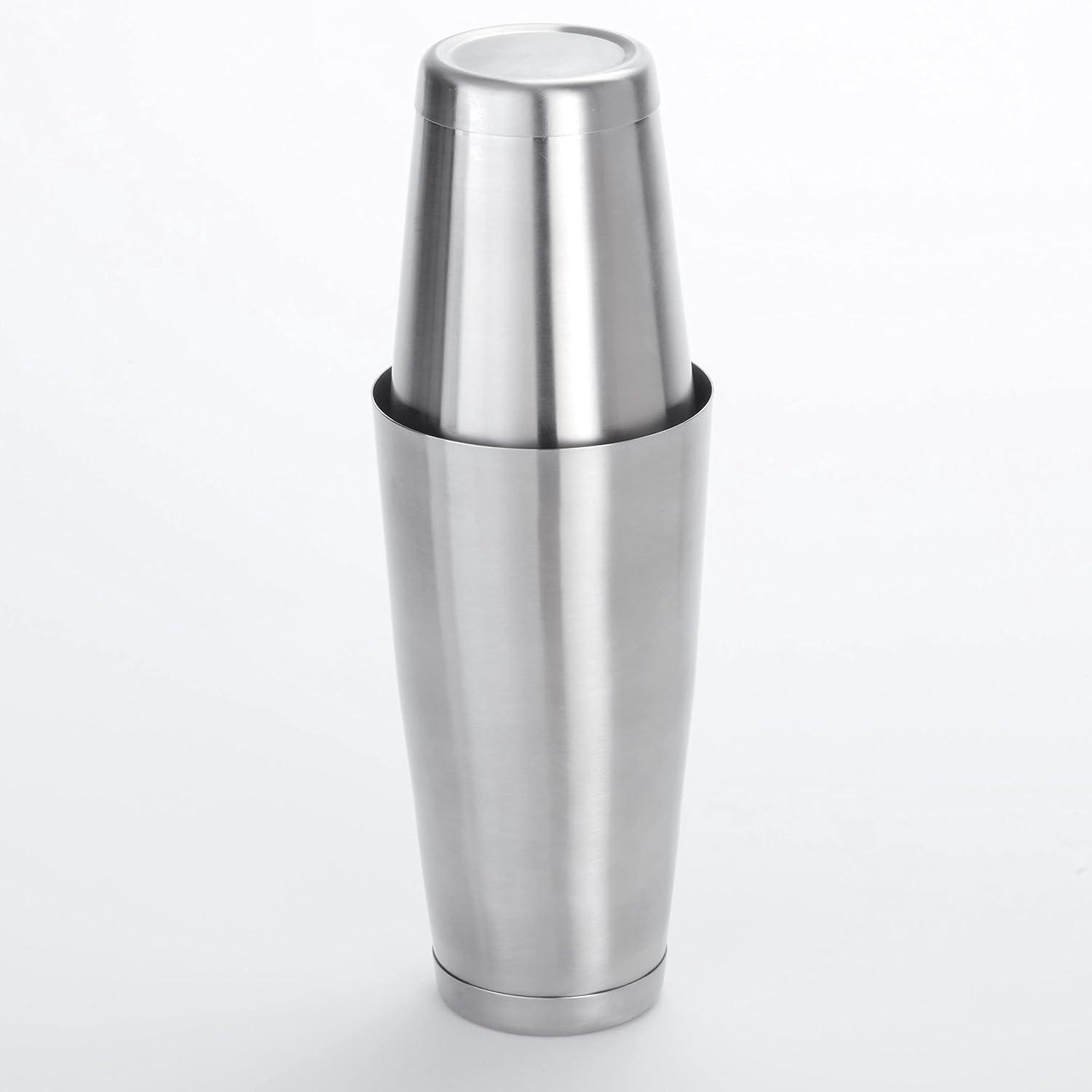 Satin Silver Stainless Steel Boston Shaker Set, 18 oz and 28 oz