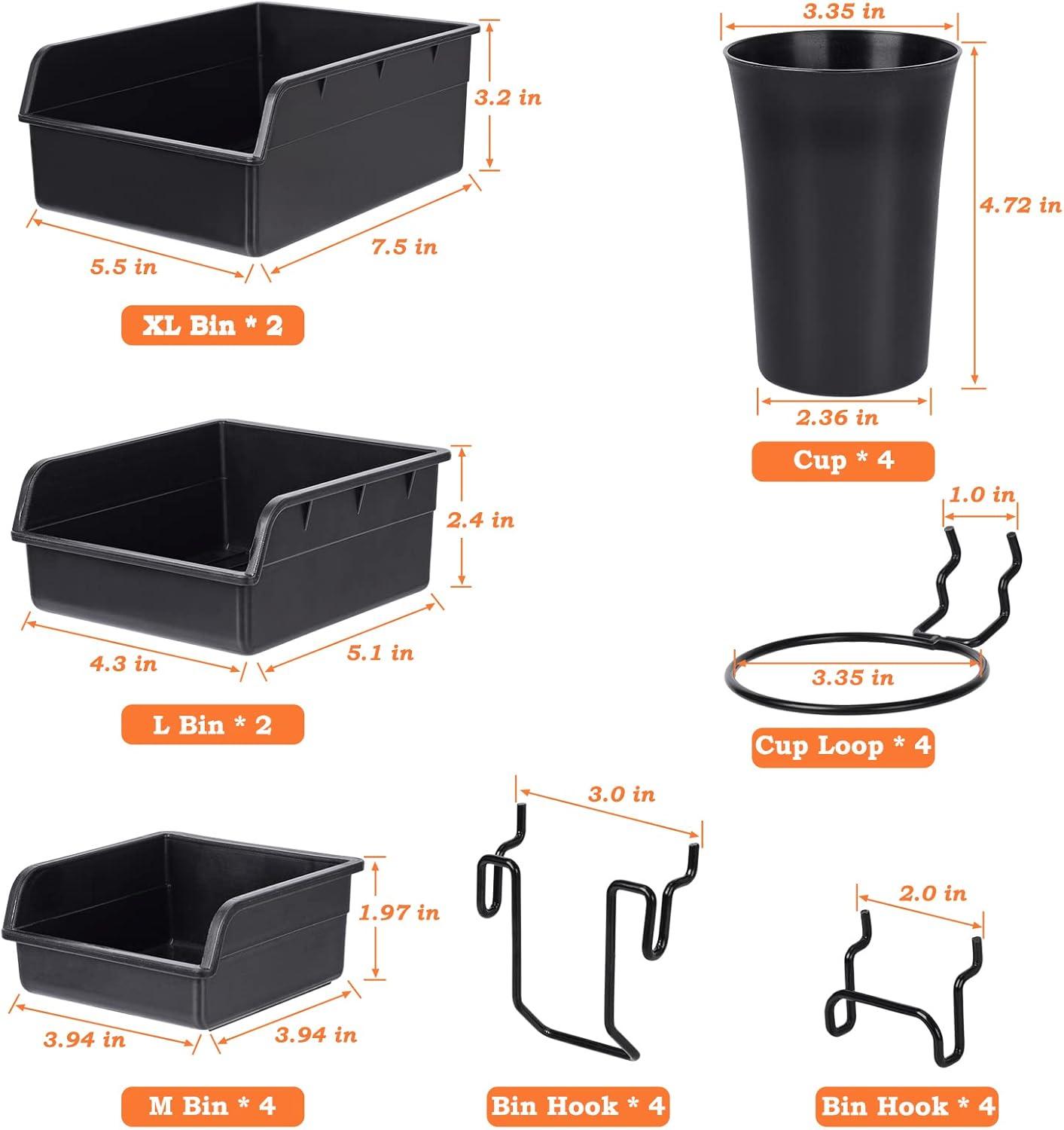 G.Core 12-Pack Pegboard Bins & Cups with Hooks, Plastic Peg Board Accessories for Organizing Tools
