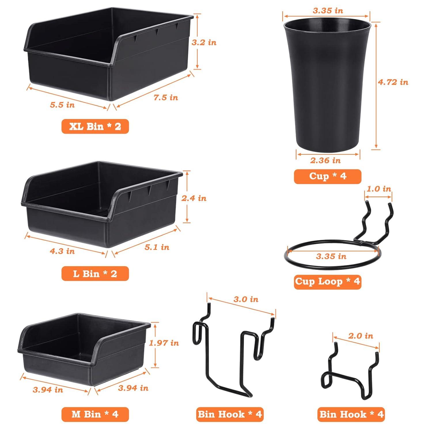 G.Core 12-Pack Pegboard Bins & Cups with Hooks, Plastic Peg Board Accessories for Organizing Tools
