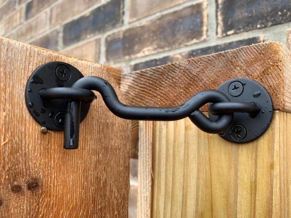 Raswik 4 Privacy Hook and Eye Latch Easy Lock for Barn Door, Black