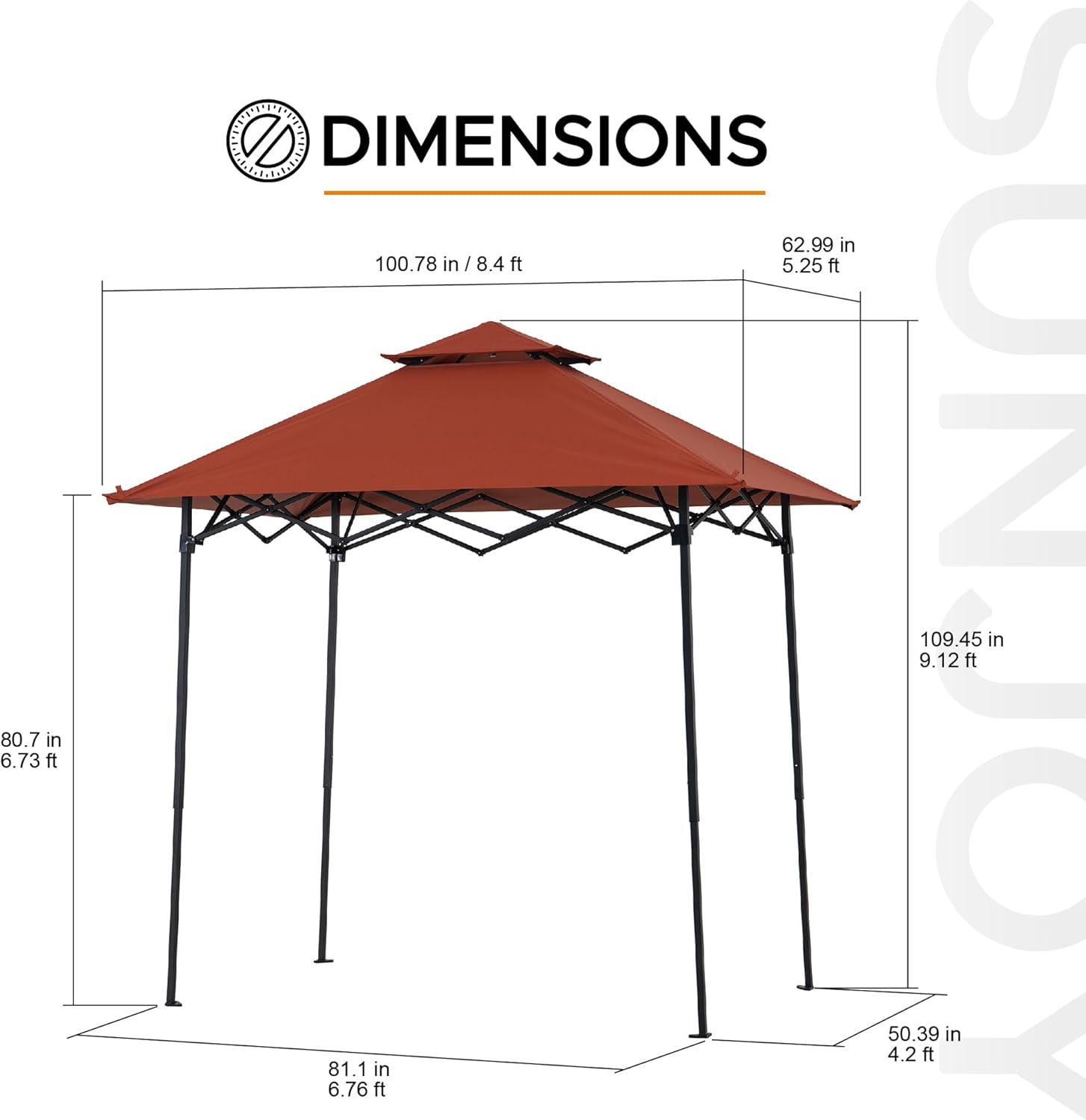 Sunjoy SUNJOY 8' x 5'  Pop up Grill Gazebo Double Tiered Outdoor Gazebo Standing-Height Canopy with Magnetic LED Light, Adjustable Ceiling Height, for BBQ,Picnics, Outdoor Events