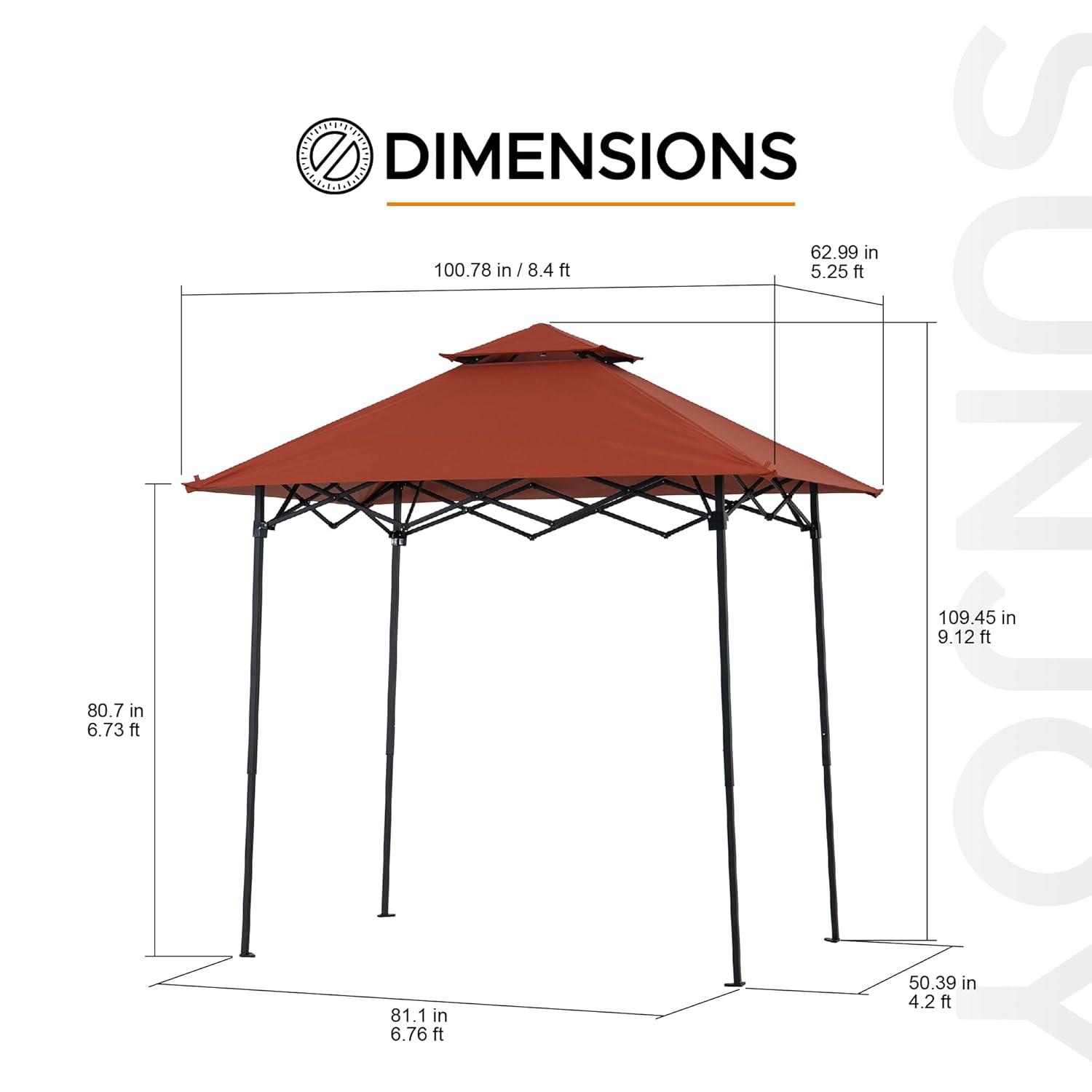 Sunjoy SUNJOY 8' x 5'  Pop up Grill Gazebo Double Tiered Outdoor Gazebo Standing-Height Canopy with Magnetic LED Light, Adjustable Ceiling Height, for BBQ,Picnics, Outdoor Events