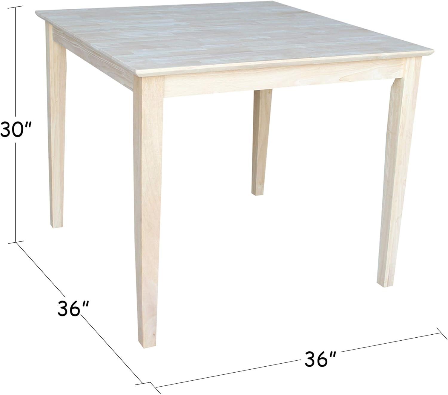 36" Square Solid Wood Table with Shaker Legs Unfinished - International Concepts