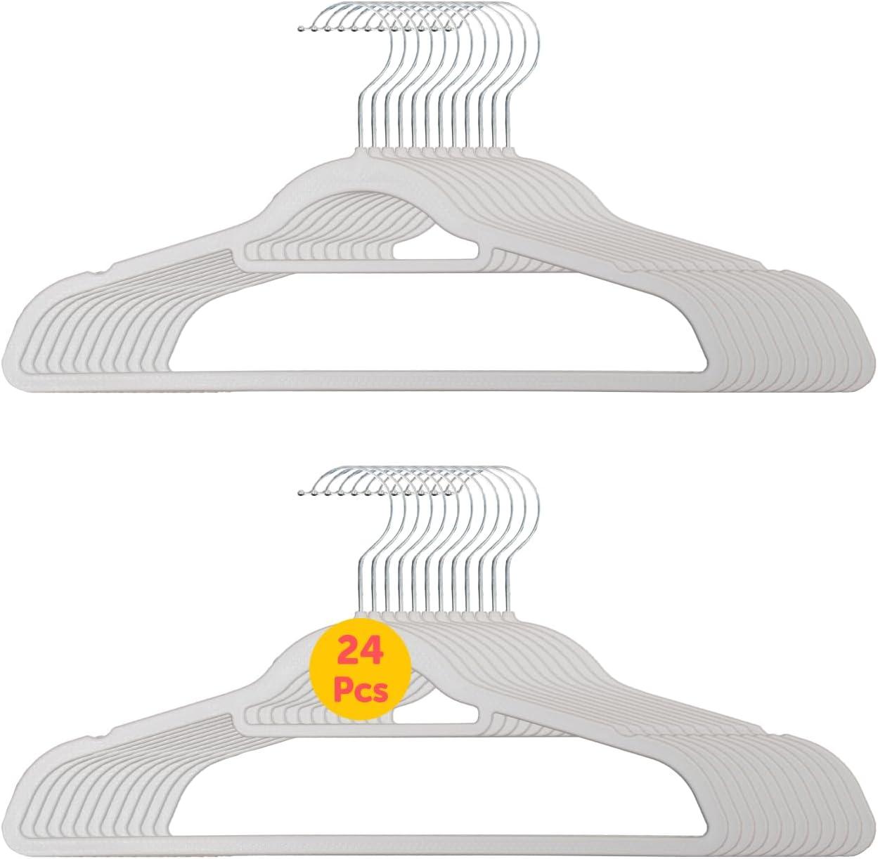 Hangorize USA-Made Heavy Duty Plastic Hangers, White - Pack of 24 Clothes Hangers with Hook for Scarves, Belts, Straps - Clothing, Suit, and Coat Hangers for Everyday Use