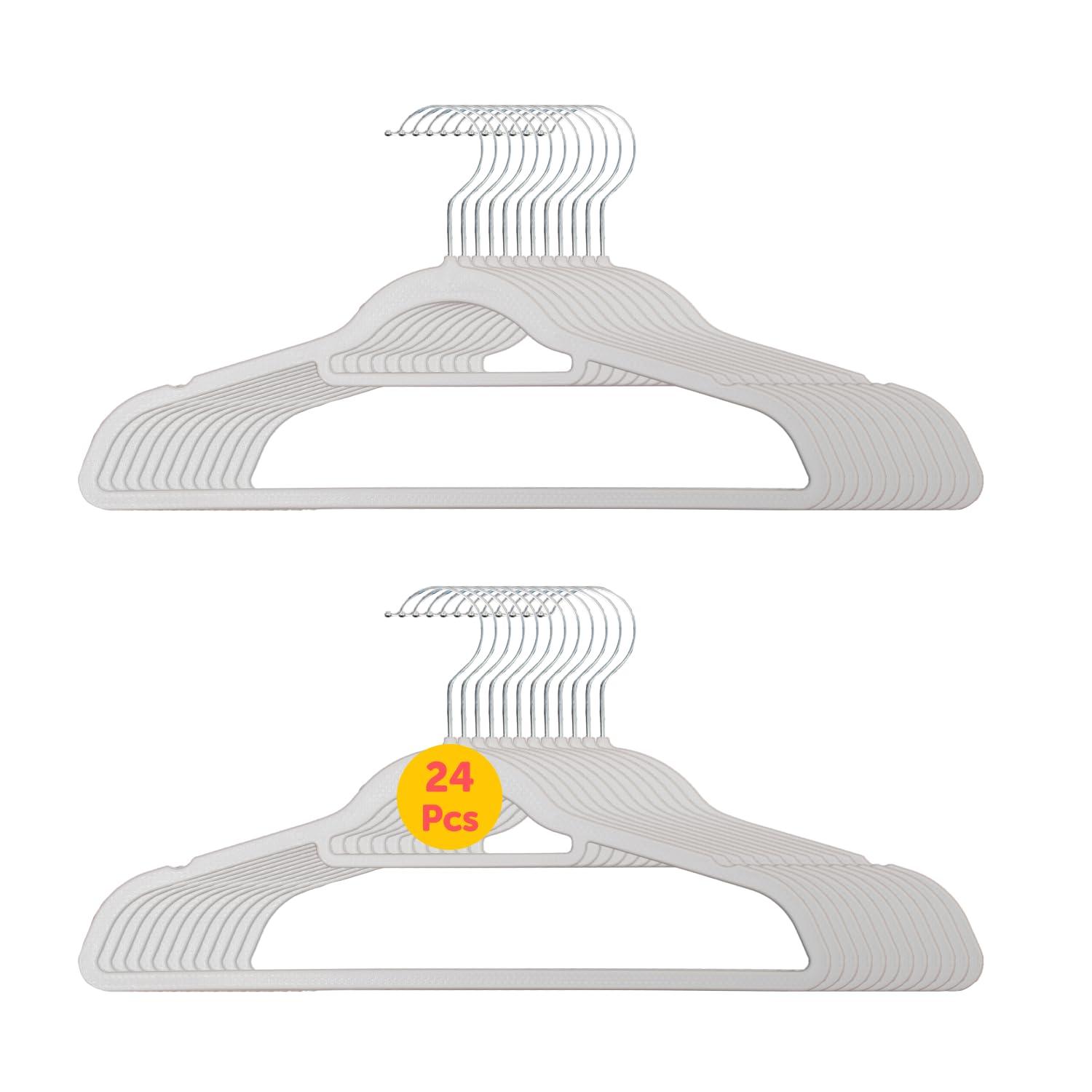 Hangorize USA-Made Heavy Duty Plastic Hangers, White - Pack of 24 Clothes Hangers with Hook for Scarves, Belts, Straps - Clothing, Suit, and Coat Hangers for Everyday Use