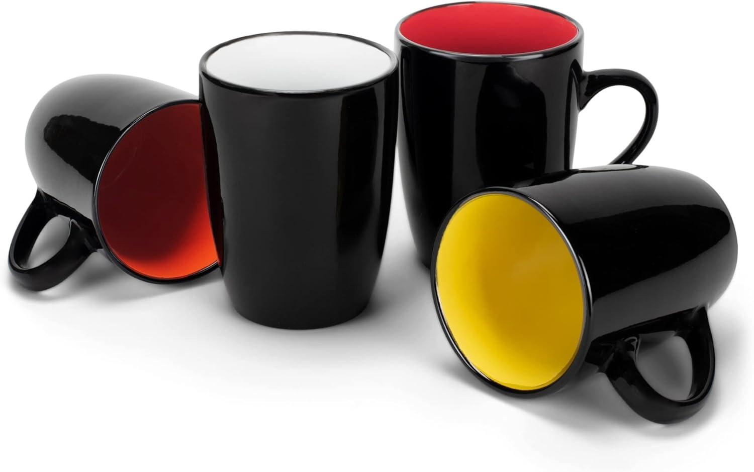 Elanze Designs Color Pop Warm Red Orange Yellow 16 ounce Glossy Ceramic Mugs Assorted Set of 4