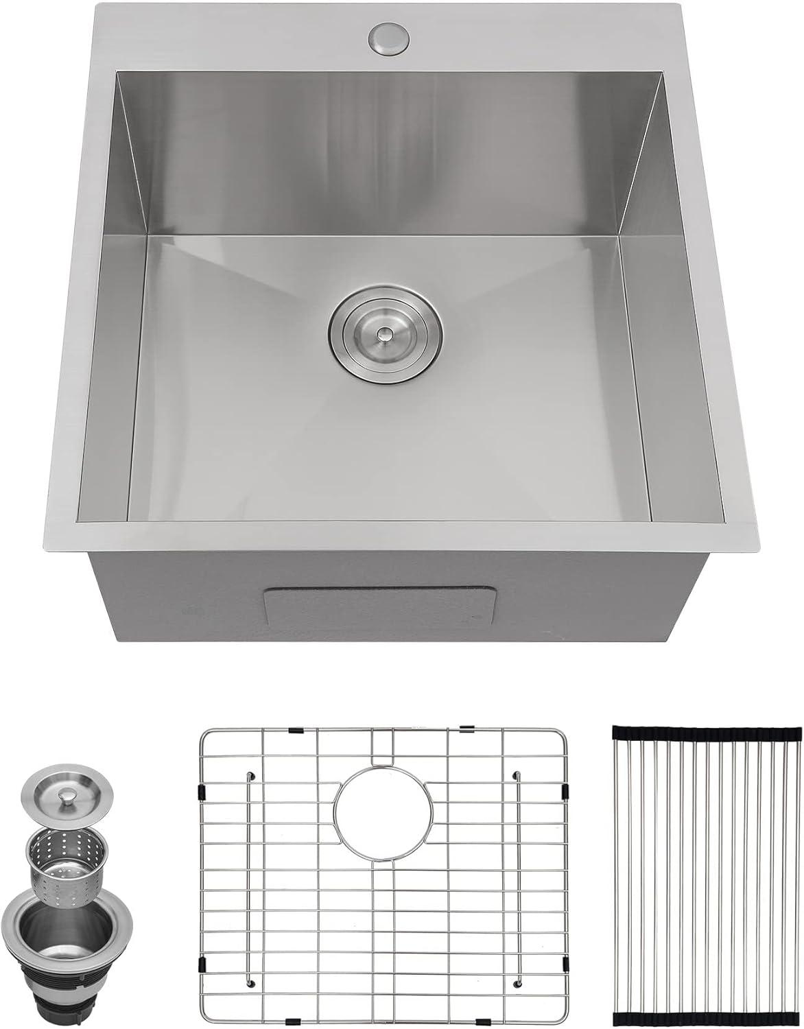 22" x 22" Stainless Steel Drop-In Laundry Sink with Accessories