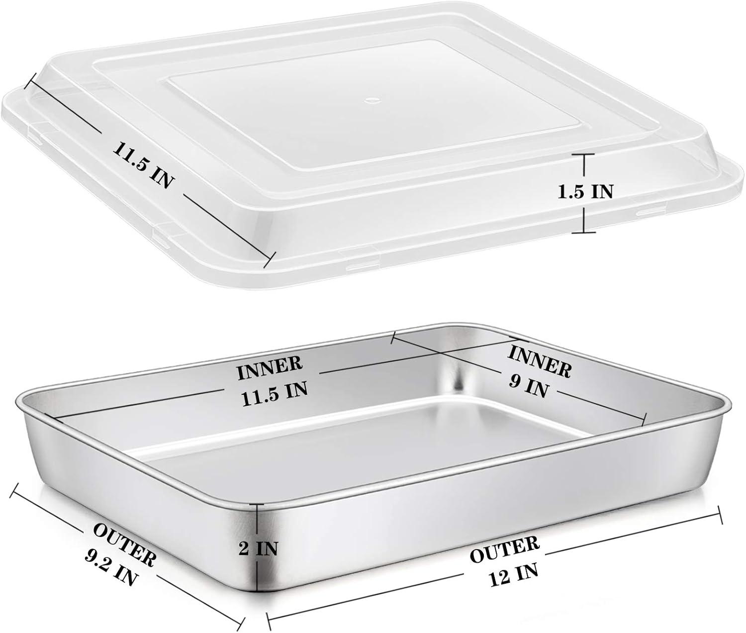 Heavy Duty Stainless Steel Rectangular Baking Pans with Lids, Set of 2