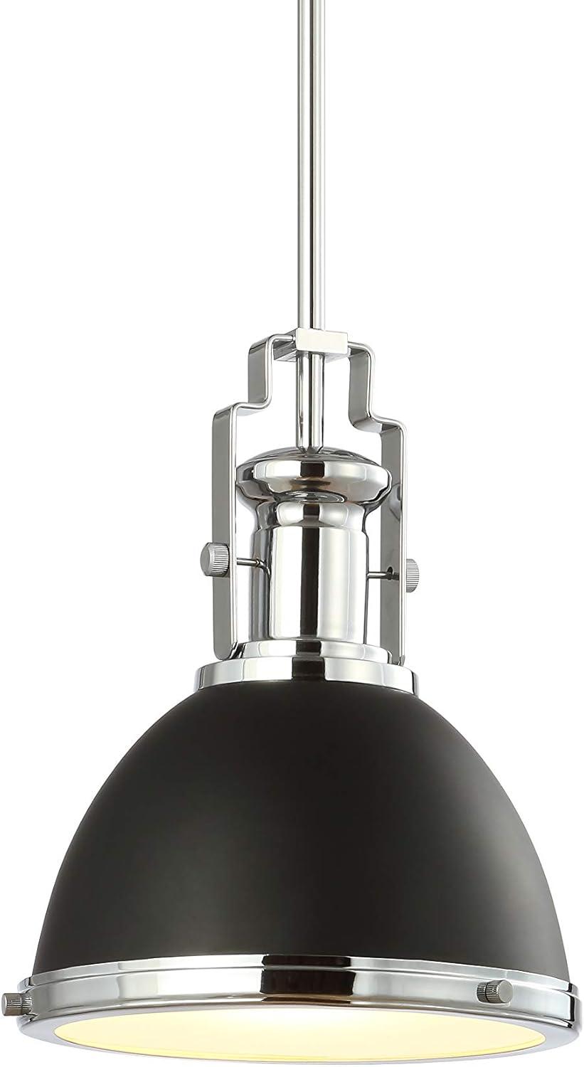 Homer 10" 1-Light Modern Industrial Iron LED Dome Pendant, Black/Chrome