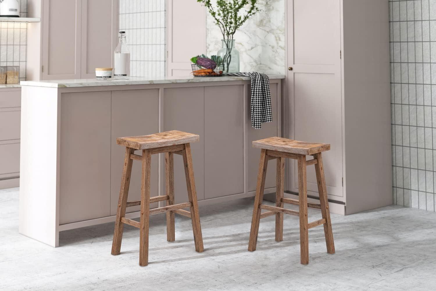 Set of 2 29" Sonoma Wire-Brush Saddle Barstools Barnwood - Boraam: Solid Acacia, Footrest